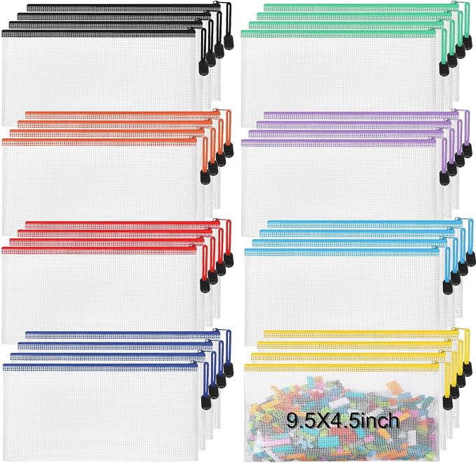 Jetec 32 Pcs Mesh Zipper Bags Toy Storage Bikini Organizer Bag Bolsas Para Guardar Trajes De Bano Waterproof Zipper Reusable Pouch Puzzle Multipurpose for Storage Office(Sweet Color,9.5 x 4.5 Inch)