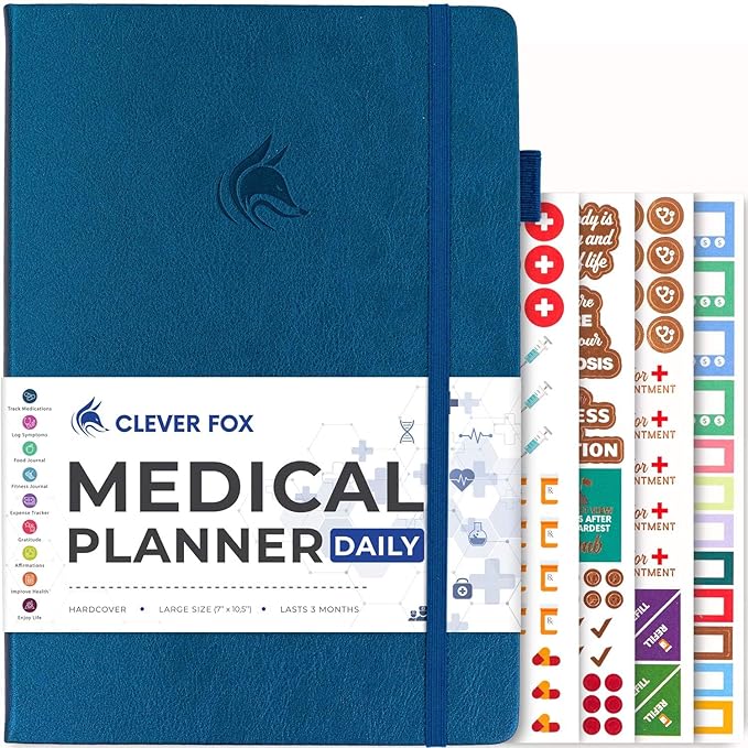 Clever Fox Medical Planner Daily – Health Diary Notebook, Wellness Journal & Self-Care Logbook, Lasts 3 Months, 7x10.5″ (Mystic Blue)