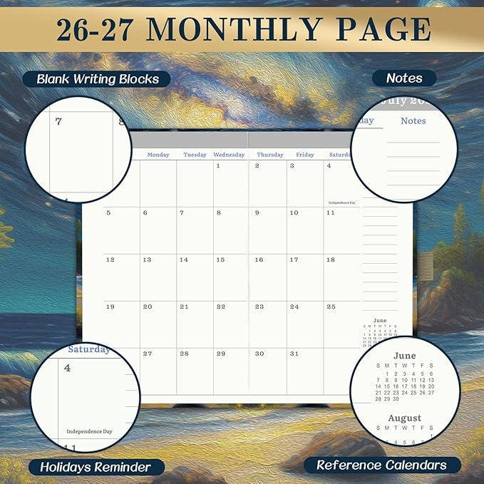 Pocket Calendar 2026-2027 - Pocket Planner 2026-2027 for Purse, Jul 2026 - Jun 2027, 6.4''×3.8'', 26-27 Planner Weekly and Monthly with Pen Loop, Back Pocket, Elastic Closure, Note Pages - Mountain and Sea