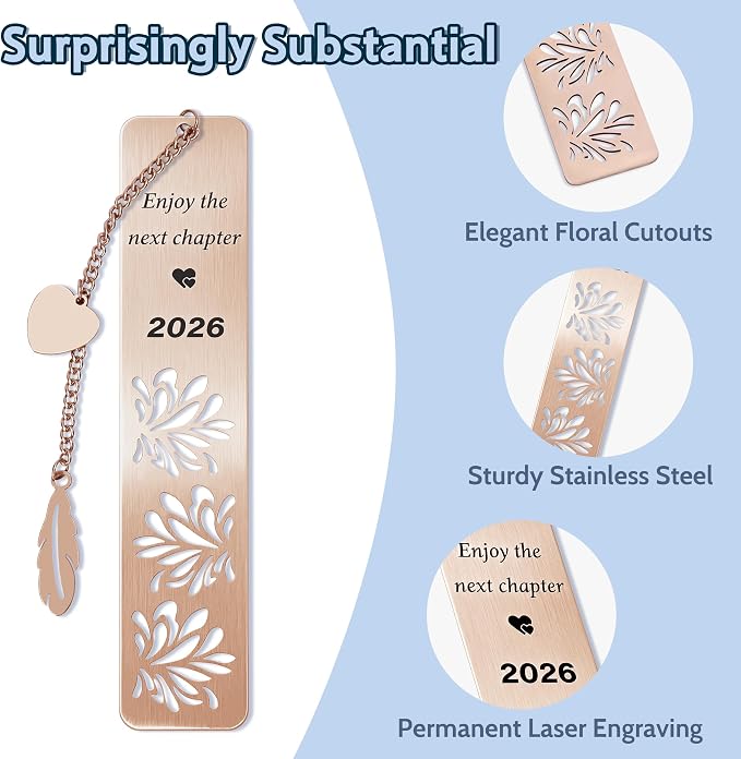 Happy Retirement Gifts 2026, Graduation Bookmark, Enjoy The Next Chapter, Stainless Steel Bookmark for Women Men, Retirement Gifts for Coworker, Teacher Appreciation Gift, Graduation Gifts, Rose Gold