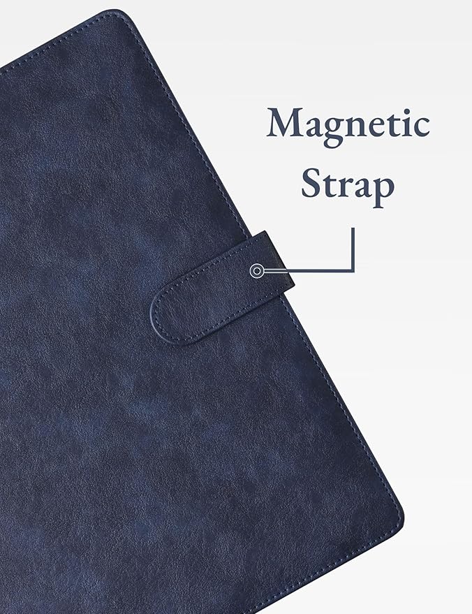 Mymazn Padfolio Portfolio Folder, Faux Leather Interview Resume Folder with Document Organizer & Business Card Holder, Letter-Sized Notepad Legal Pad Holder for Men Women (Navy Blue)