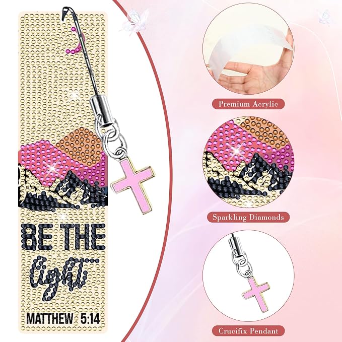 INSYOHO Christian Diamond Art Bookmarks Kit - DIY Diamond Painting Bookmarks with Bible Verses, Religious Bookmark for Adults for Bible Journaling, Prayer & Worship Accessories