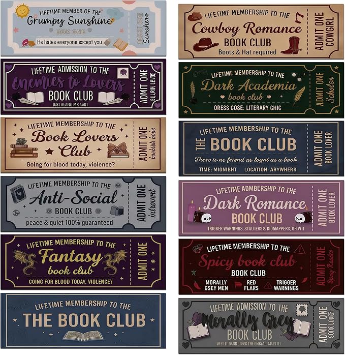 120PCS Vintage Ticket Stub Bookmarks Set – Retro Aesthetic Cardstock Book Club Bookmarks for Book Lovers, Fantasy Dark Romance Reading Accessories, Funny Bookish Gifts for Adults
