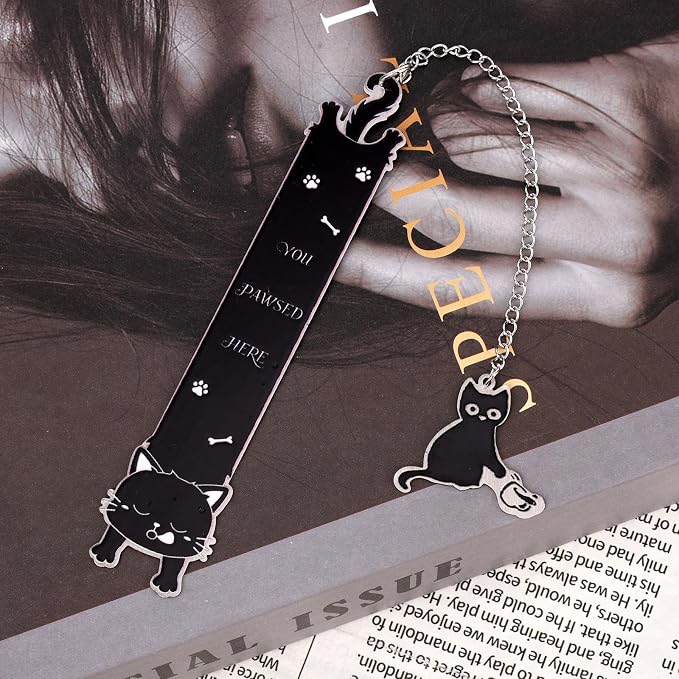 Cat Bookmark, Zinc Alloy Adorable Silver Bookmark with Cute Pendant Funny Reading Accessories for Men Women Book Enthusiasts (Alien Innovation Black Cat)