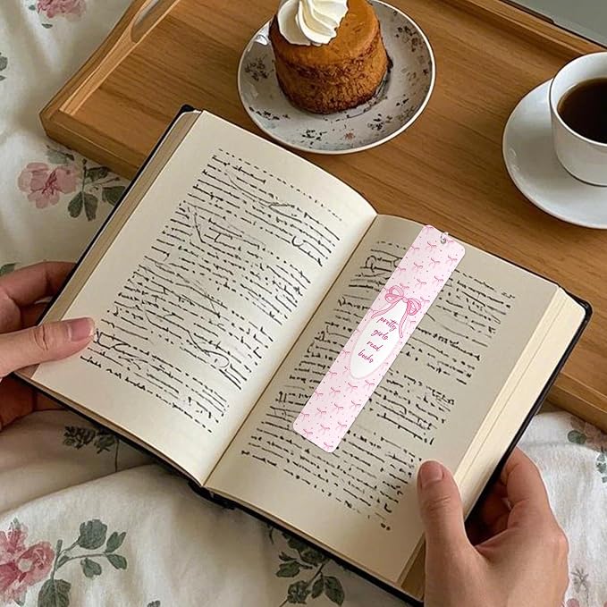 Pink Bow Metal Bookmark Gifts, Cute Metal Bookmark with Charm, Pretty Girls Read Books Gift for Women Girls, Bookish Accessaries for Reading Book Lovers Birthday Christmas School Office Supplies