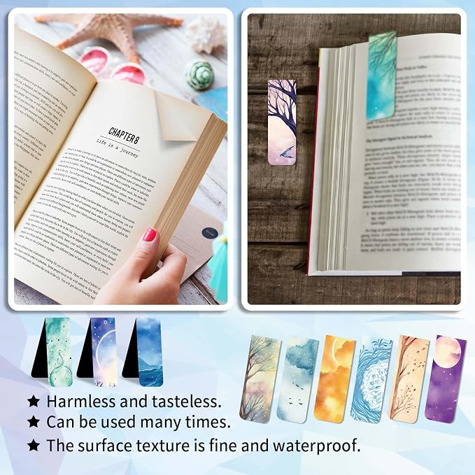 96 Pieces Magnetic Bookmarks Magnet Page Markers - Book Marks for Reading Women & Men with Storage Boxes - Cute Magnet Bookmark Clips for Reading Pleasure（Sky）