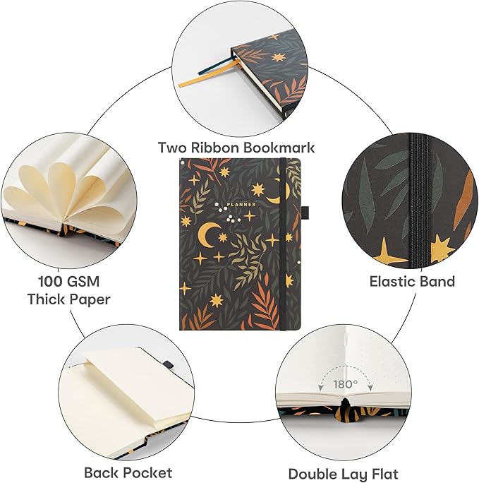 And Per Se Undated Weekly Planner 2026, A5 size Leather Hardcover Planner with Goals & Habit Tracker – ADHD Planner & Productivity Journal (Lunar Leaf)