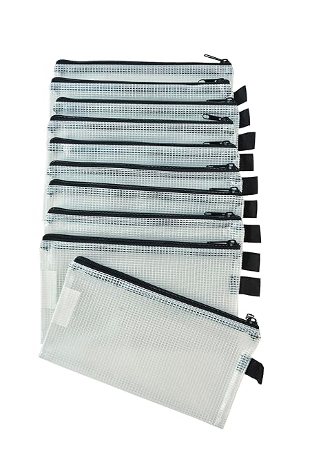 Sax Mesh Tool Case Pouches, 5 x 9 inches, Clear with Black Trim, Pack of 10