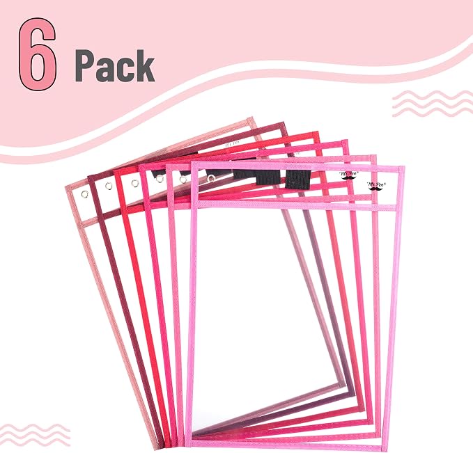 Mr. Pen- Reusable Dry Erase Pocket Sleeves, 10" x 14", 6 Pack, Pink Shades, Clear Plastic Paper Sleeves, Ticket Holders, Clear Plastic Sheet Protectors, Teacher, School, Classroom Supplies
