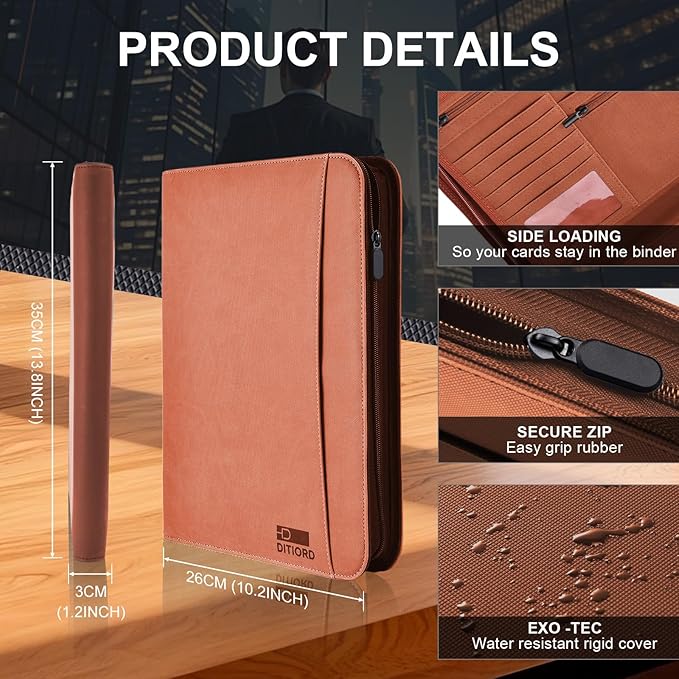 Premium Vegan Leather Padfolio with Zipper – 8.5" x 11" Portfolio Organizer for Legal Pads & Spiral Notebooks – Professional Business Folder for Men and Women (Brown)