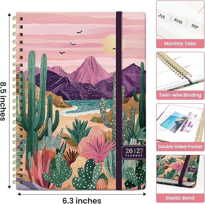 Planner 2026-2027, Academic Year Weekly and Monthly Calender Planner, from Jul 2026 - Jun 2027, Spiral Bound School Planning Book, Perfect for Teacher, Student, Women & Men, A5 (6.3" x 8.5"), Sunset Arroyo