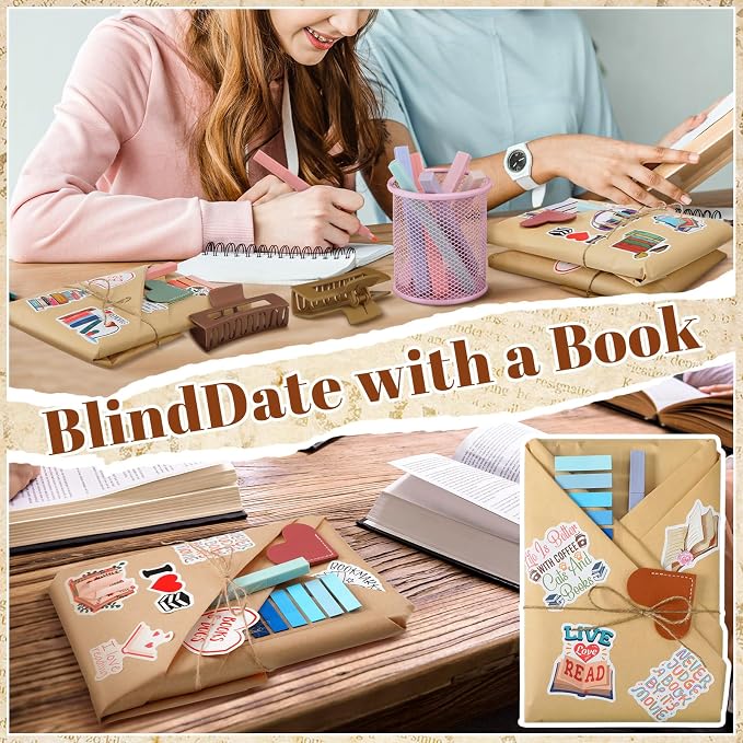 Resurhang 6 Sets/92 Pcs Blind Date with a Book Gift Supplies Book Lovers Gifts Books Club Gifts Kits Including Wildflower Canvas Bags Bookmarks Stickers Bookish Librarian Readers Gift for Women Men