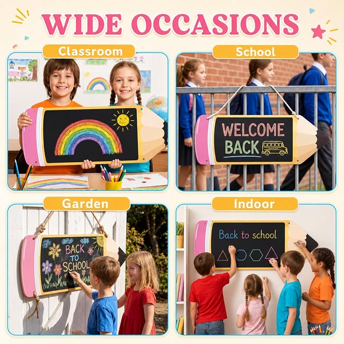 MotiMind 1 Pcs Giant Outdoor Chalkboard for Kids Suitable Indoor and Outdoor Use, Weatherproof Large Black Chalkboard Panels for Wall Back to School Decorations (Large Pencil)