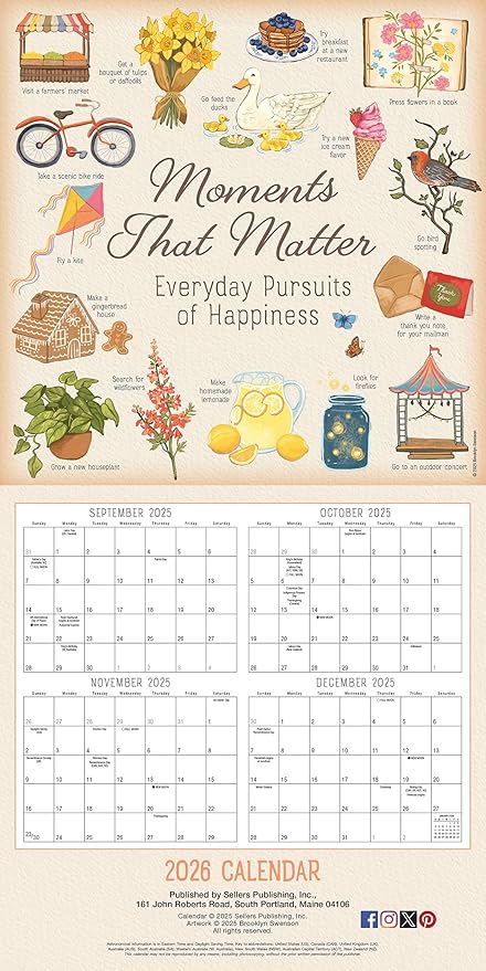 Moments that Matter 2026 Wall Calendar, 12-Month Inspirational Watercolor Art & Motivational Quotes by Brooklyn Swenson, 12" × 12" with Large Grids for Home or Office