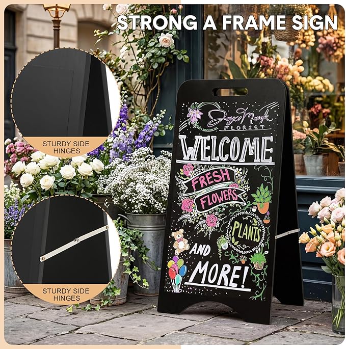 A Frame Chalkboard Sign Sandwich Magnetic Chalkboard Double Sided Sidewalk Signs with Markers Foldable Blackboard Menu Display for Weddings Restaurant Business (Black,15 x 30 Inches)
