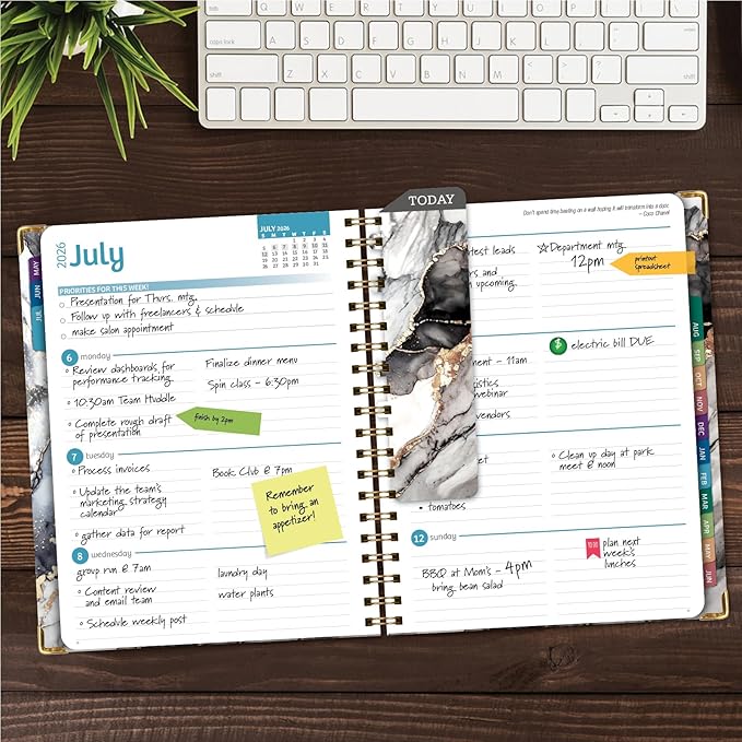 HARDCOVER Academic Year 2026-2027 Planner: 14 Months (May 2026 Through June 2027) 8.5"x 11" Daily Weekly Monthly Planner Yearly Agenda. Bookmark, Pocket Folder and Sticky Note Set (Black Gold Marble)