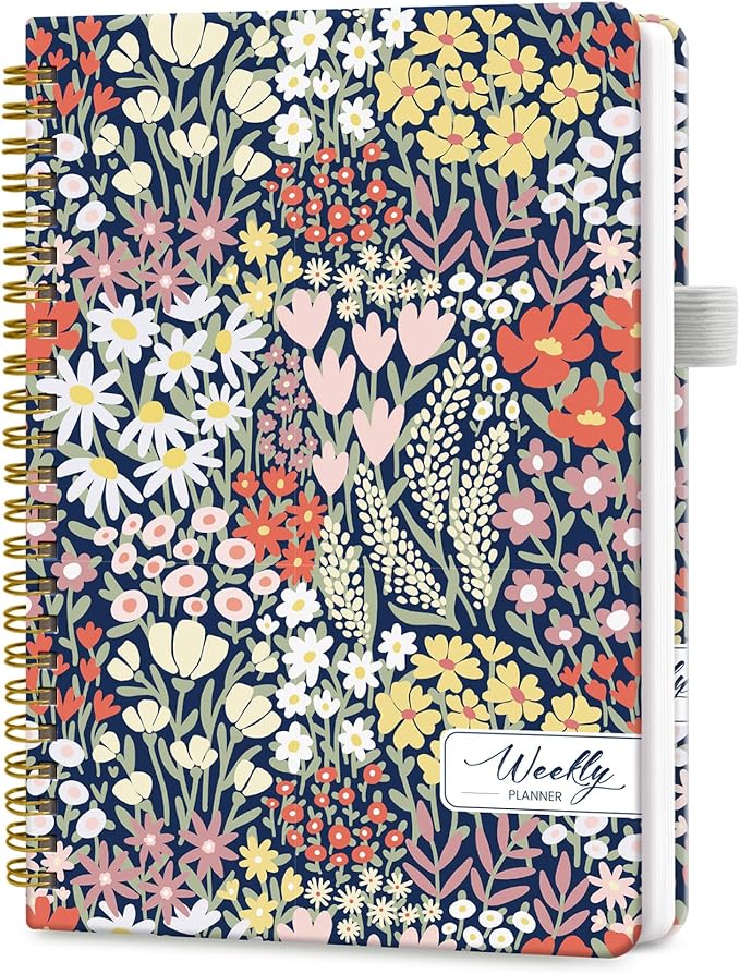 Taja Undated Weekly Planner, Weekly To Do List Notebook with Goal & Habit Tracker Organizer, A5 Weekly Planner Notebook with Spiral Binding, 6.1" x 8.2" - Petite Blooms