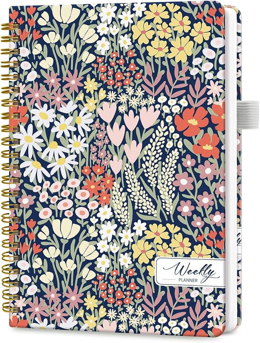 Taja Undated Weekly Planner, Weekly To Do List Notebook with Goal & Habit Tracker Organizer, A5 Weekly Planner Notebook with Spiral Binding, 6.1" x 8.2" - Petite Blooms