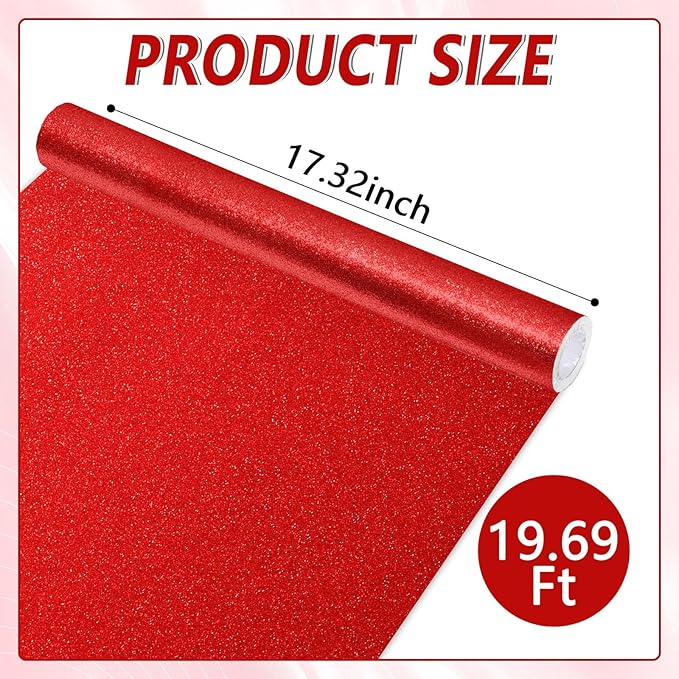 Qyeahkj 17in x 20ft Glitter Bulletin Board Paper Roll Bulletin Board Background Paper Fade Resistant Classroom Decoration Poster Art Craft Home Wall Education Decor Supplies Red