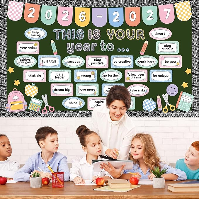 This is Your Year to Bulletin Board Set Composition Notebook Classroom Decoration Welcome Back to School 2026 New Year Cutouts for School Office Chalkboard Wall Door Learning Activities Decor Supplies