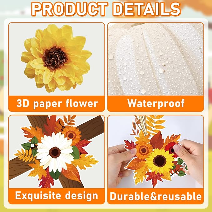 Yiaoyinnz Fall Christian Jesus Classroom Bulletin Board Decorations 3D Sunflower Religious God Bulletin for Fall Autumn Leaves Thanksgiving Harvest Student Teacher Wall Chalkboard Decor Supplies