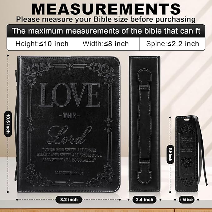 IVGHV Leather Bible Cover for Men, Premium PU Leather Bible Cover Case for Women Large, Church Bag, Carrying Book Case, Bible Book Cover with Handle&Zippered Pocket, Bible Bag for Men & Women (Black)