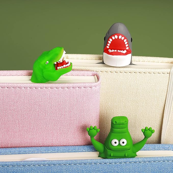 Gersoniel 4 Pcs Animal Bookmarks for Kids Luminous Dinosaur Shark Funny Crocodile Bookmark 3D Cartoon Boys Girls Men Women Xmas Gifts School Supplies