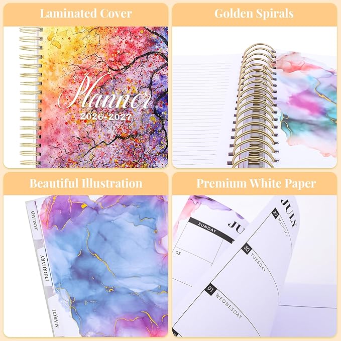 Planner 2026-2027, Large 18 Months Academic Daily Weekly Monthly Planner Yearly Agenda Jan. 2026–June. 2027, 7.9" x 9.8", Page Tabs, Separator Page, Pocket Folder, Bookmark, Stickers, Sticky Note Set