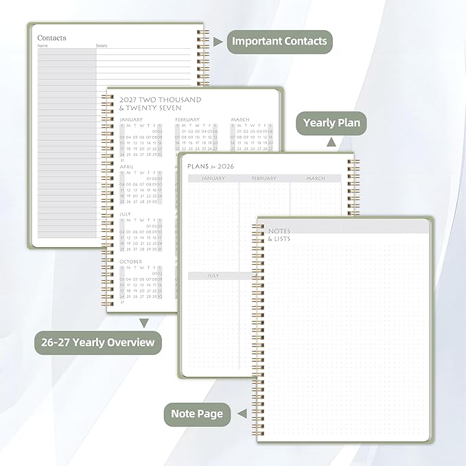 2026-2027 Monthly Planner - 2 Year Monthly Planner 2026-2027, Jan 2026 - Dec 2027, 7" x 9", 2 Year Calendar with 24 Month, Twin-wire Binding, Note Pages, Green