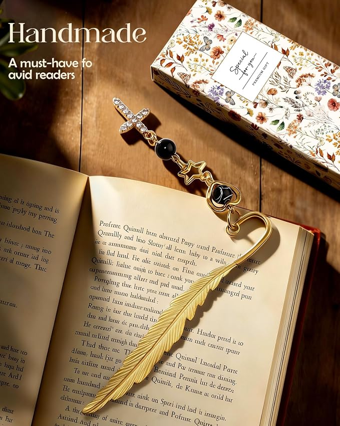 Buleens 2 Pack Bookmarks for Women Reading - Book Marks for Readers Book Lovers, Goth Sliver Cross Personalized Metal Bookmark with Pendants, Pretty and Aesthetic Book Accessories Reading Gifts