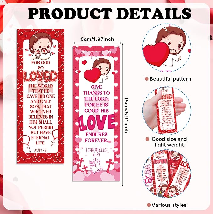 Valentine Christian Bookmarks, 200 Pcs Scripture-Themed Paper Book Marks (5.9 × 1.97 in), Double-Sided Matte Laminated Bible Verse Bookmark Set for Reading, Sharing & Encouragement