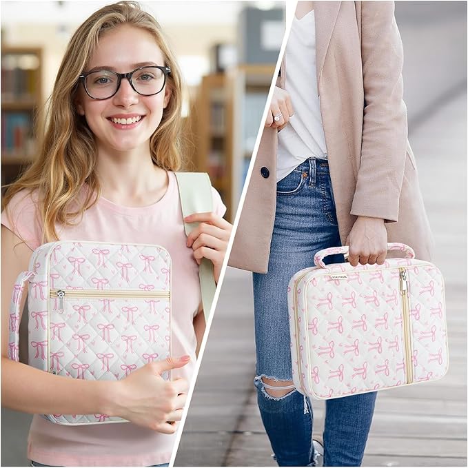 WOBAGMEN Bible Cover Case for Women,Large Bible Tote Bags Organizer Quilted Carrying Case for Girls,Bible Study Supplies Accessories Christian Gifts for Women (Pink Bow Heart, M)