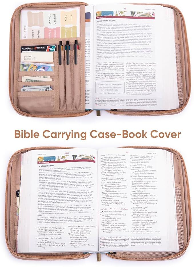 PU Leather Bible Cover - Debossed Bible Case - Carrier - Gift Box with Pocket