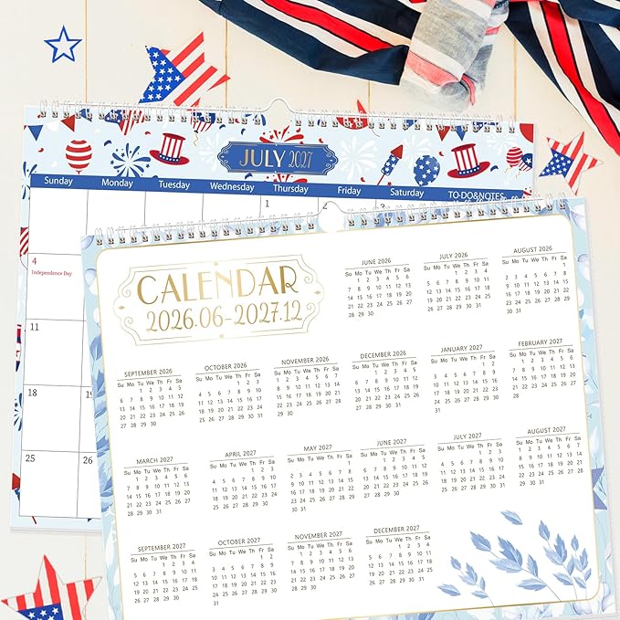 GuassLee Wall Calendar 2026-2027, School Year Calendar from Jun. 2026 to Dec. 2027, 19-Month Paper Wall Calendar with To-Do List and Notes for Office School Home Teacher Planning, 14” x 11.5”