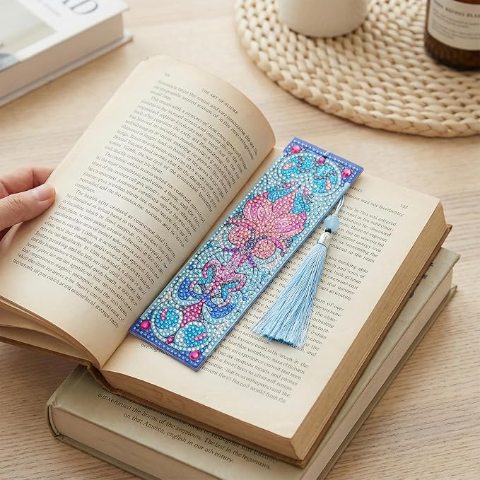 12Pcs DIY Diamond Art Bookmarks Kits Acrylic Painting Bookmarks with Rhinestone Flower Patterns Tassels for Adults Book Lover Craft Making