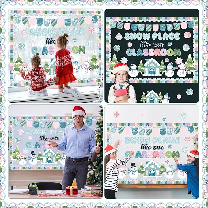 Pastel Winter Bulletin Board Set Snow Place Like Our Classroom Decorations Snowmen Gingerbread House Snowflakes Cutouts for Winter Holiday Christmas School Office Supplies