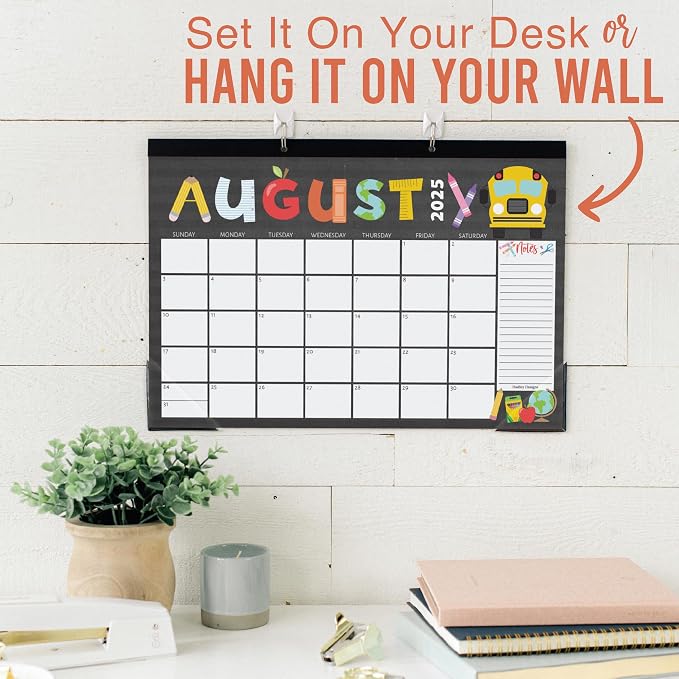 Hadley Designs Large Desk Calendar 2025-2026 - Desktop Calendar 2025, 18-Month Desk Calendars for Home, Office & Classroom, Cute Doodle Classroom Must Haves, Fatih Based Easter Gifts for Women & Men