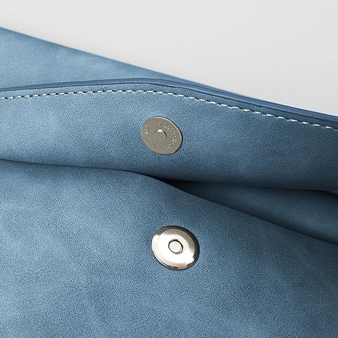 PU Leather A4 File Folder Document Holder with 2 Compartments Envelope Folder Case with Snap Closure for Receipt Contract (Blue)