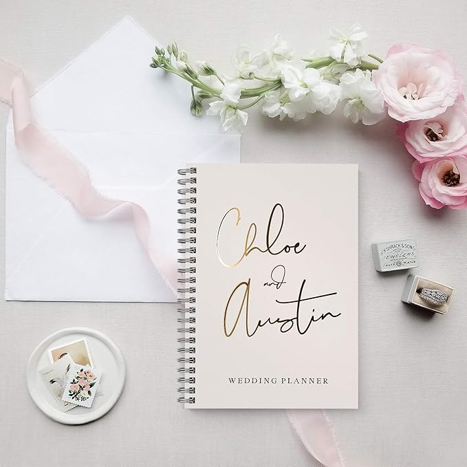 Wedding Planner & Organizer - Real Gold Foil- Diary Engagement Gift Book & Calendar, Bride Journal