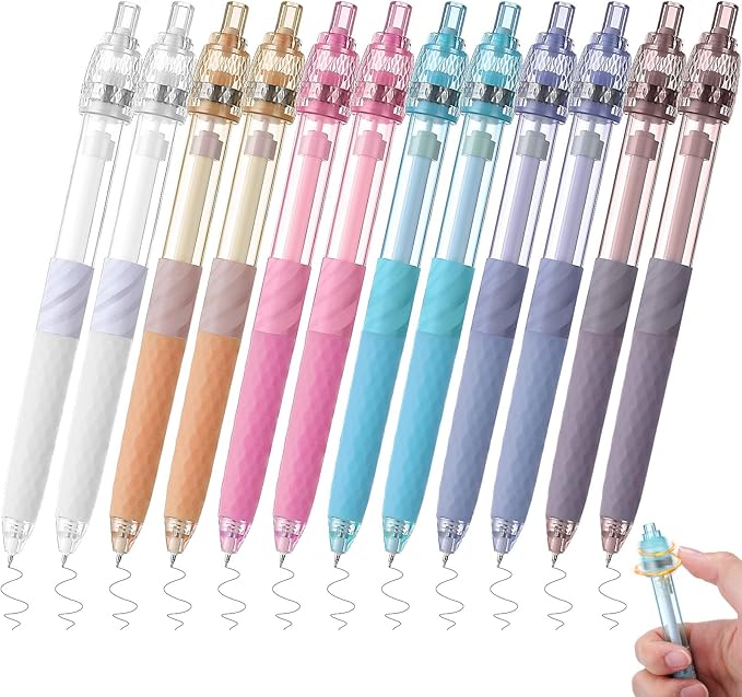Crtiin 12 Pcs Fidget Spinner Pens for Adults Black Ink Gel Pens with Fidget Ball Stress Relief Pen Spinning Pen for Office Supplies Journaling (Cylinder,Purple Series)