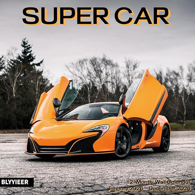 2026 Wall Calendar Supercar, 14 Months Hangable Wall Calendars, 12" x 24" (Open), Thick Glossy Paper, Organizing & Planning