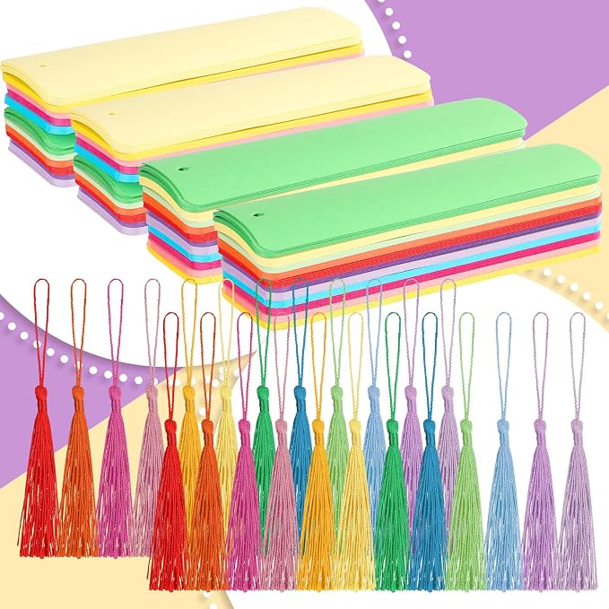 Sinmoe 240 Pcs Blank Paper Bookmarks Cardstock Colorful Tassels Craft DIY Bookmarks Bulk for Classroom Projects Gifts Tags Crafts 1.89 x 5.51 Inch (Solid Color)