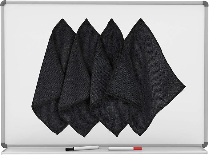 4 Pcs Magnetic Microfiber Cleaning Cloth Dry Erasers for Whiteboards Magnetic Towel Reusable Washable Rags for Classroom Office Home Supplies 10'' X 10''(Black)