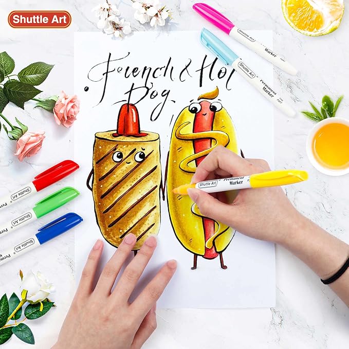 Shuttle Art 144 Pack Permanent Markers, Permanent Marker Assorted Colors, 12 Bright Colors Fine Point Permanent Markers For Students and Adult Coloring on Wood, Stone, Glass as Office, School Supplies