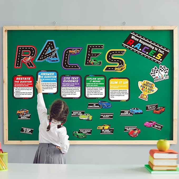 Cinrobiye 37 Pcs Races Writing Process Bulletin Board Decorations Set,Races Reading Strategies Posters with Sentence Beginning Classroom Wall Decor for Elementary Home School Teacher Supplies