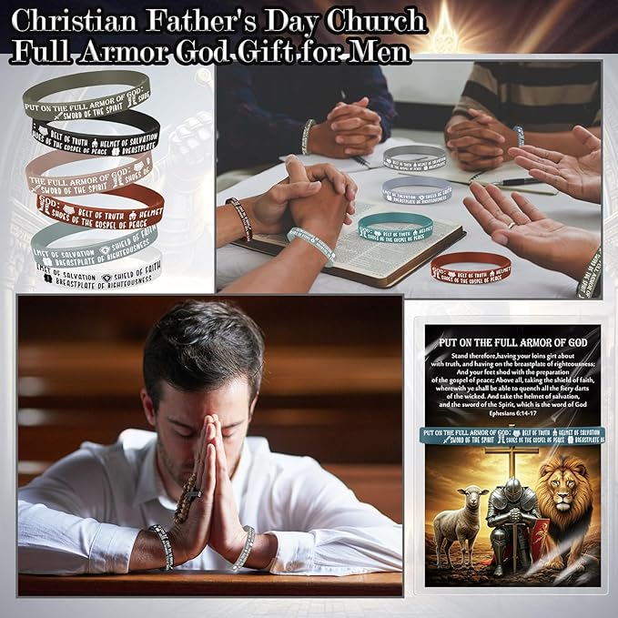 Wavwavw 60 Sets Put on The Full Armor of God Gifts Bulk Christian Pastor Bible Verse Wristband Bracelets Bookmarks Templar Knight Religious Supplies for Sunday School (Multicolor)