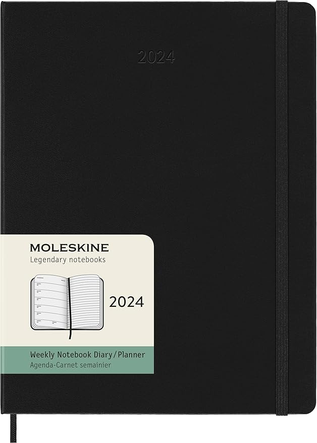 Moleskine Classic 12 Month 2024 Weekly Planner, Hard Cover, XL (7.5" x 9.75"), Black