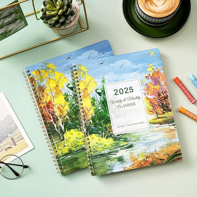 2025 Planner - 2025 Calendar Planner Weekly and Monthly, Jan. 2025 - Dec. 2025, 8" x 10", 2025 Planner Spiral Bound, Twin-wire Binding - Golden Autumn