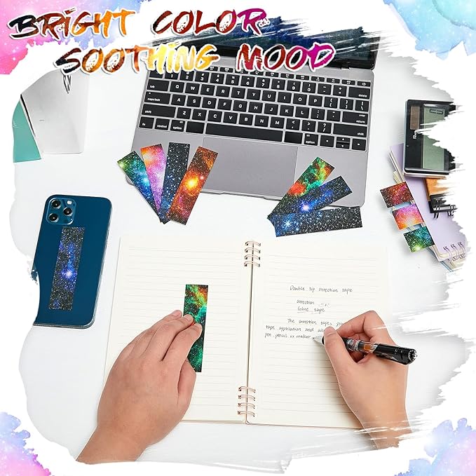 Gersoniel 36 Pcs Anxiety Sensory Stickers Strips Adhesive Textured Mental Health Calm Stickers Mindfulness Fidget Decals Stress Anxiety Relief Items for Therapy Office Desk(Galaxy Style)
