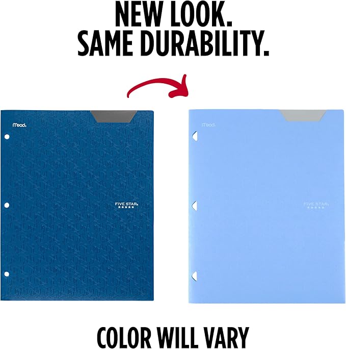 Five Star 2-Pocket Folder, Plastic Folder with Stay-Put Tabs, Fits 3-Ring Binder, Holds 8-1/2" x 11" Paper, Pacific Blue (333420C-ECM)